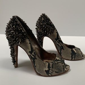 Sam Edelman Lorissa Peep Toe Pumps Stiletto Leather upper snakeskin print Sz 8